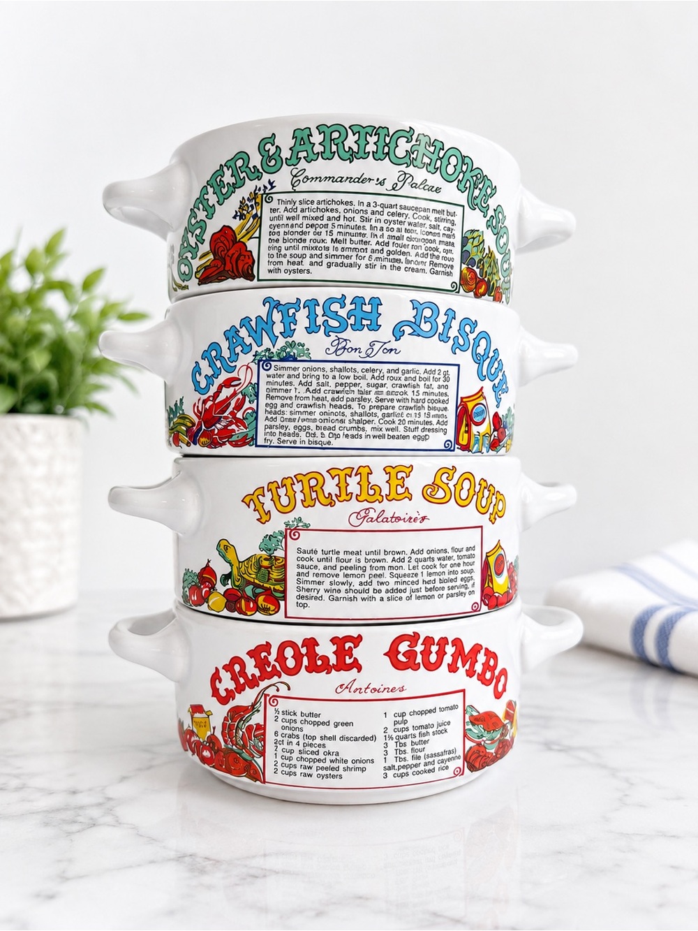 Ljungberg (Youngberg) Vintage New Orleans Recipe Soup Bowls - Set of 4